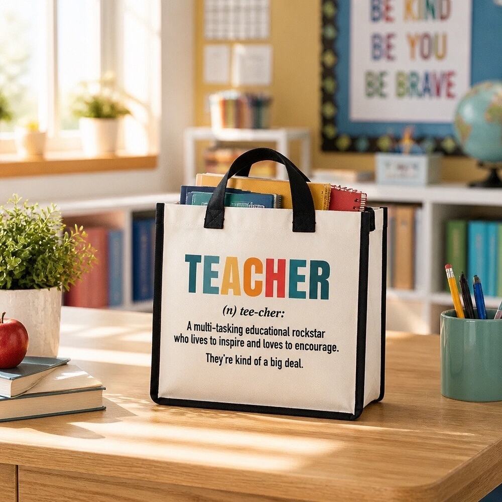 Charming Small Teacher Tote Bag with Colorful Letters